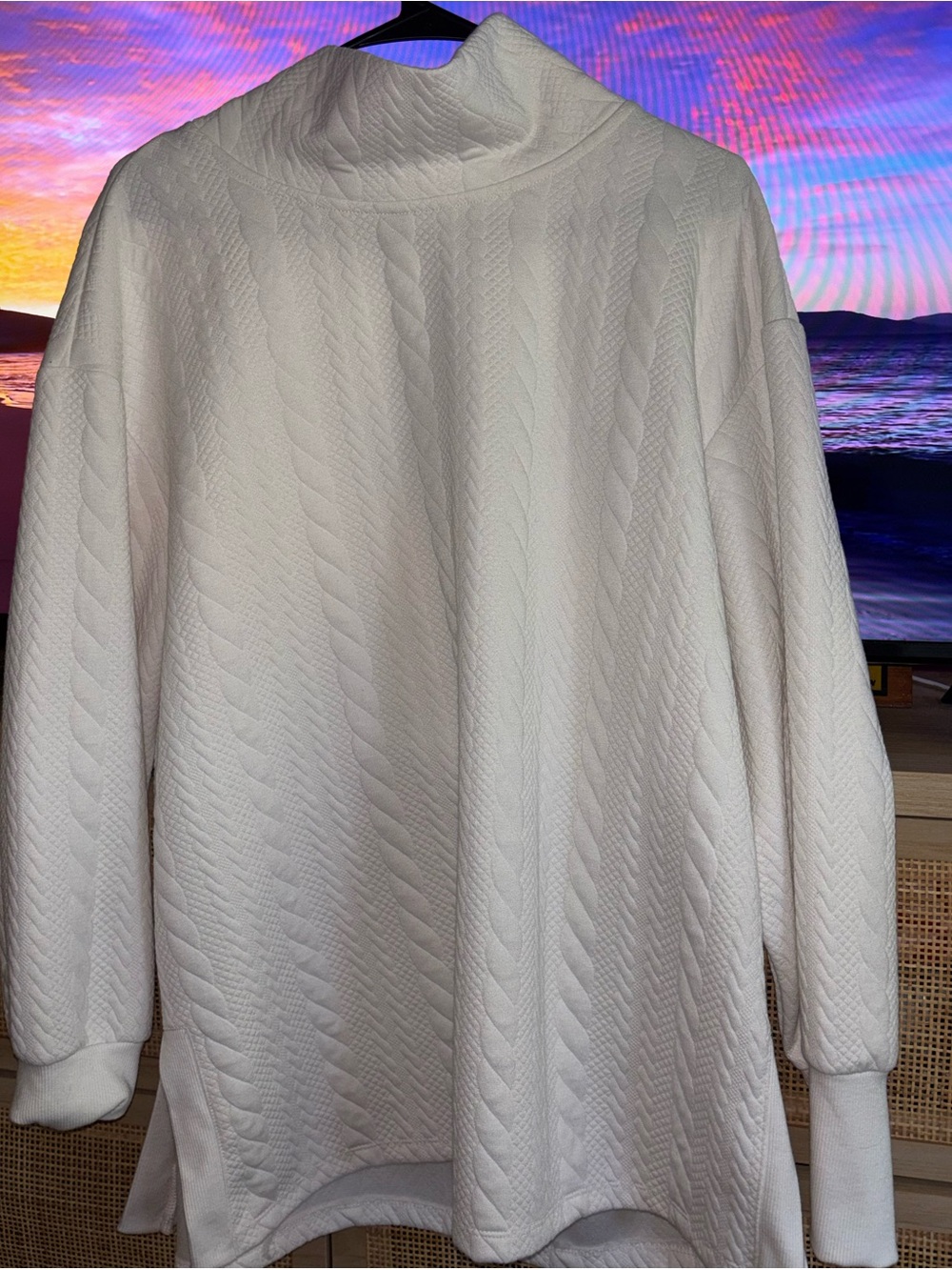 RBX Active Studio Jacquard Mock Neck 
Pullover Sweatshirt Cream XL